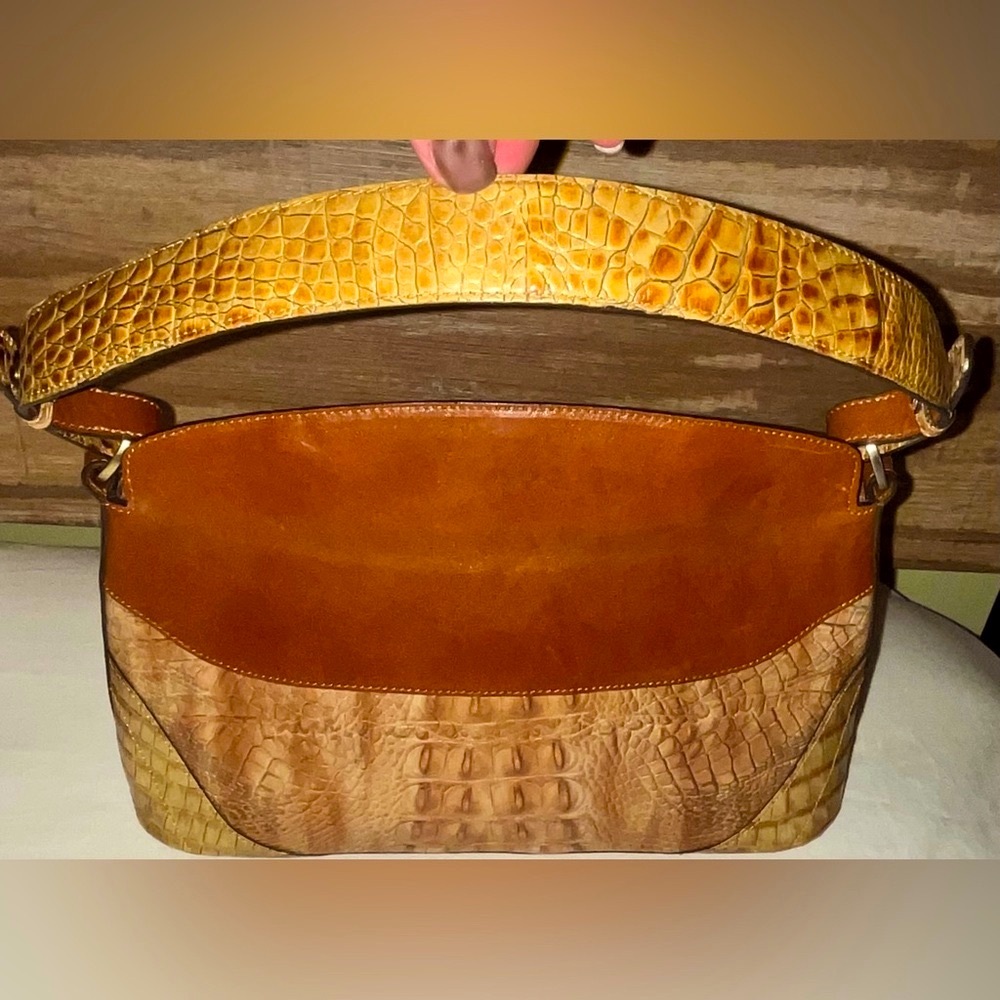 Brahmin Croc Embossed Tan Brown Leather Shoulder bag VGC - Picture 3 of 11